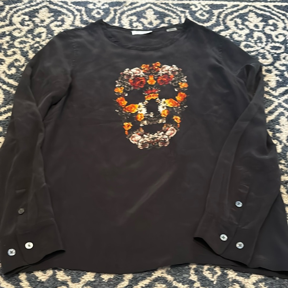 Equipment 100% Silk Floral Skull Pullover Blouse